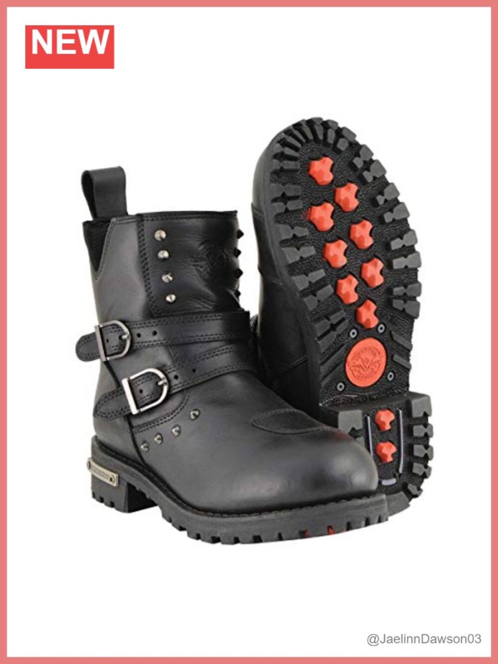 Women's Premium Full Grain Leather Double Strap Motorcycle Riding Boots
